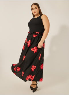 Styli Plus Size Floral Print A-Line Maxi Skirt  - Image 1