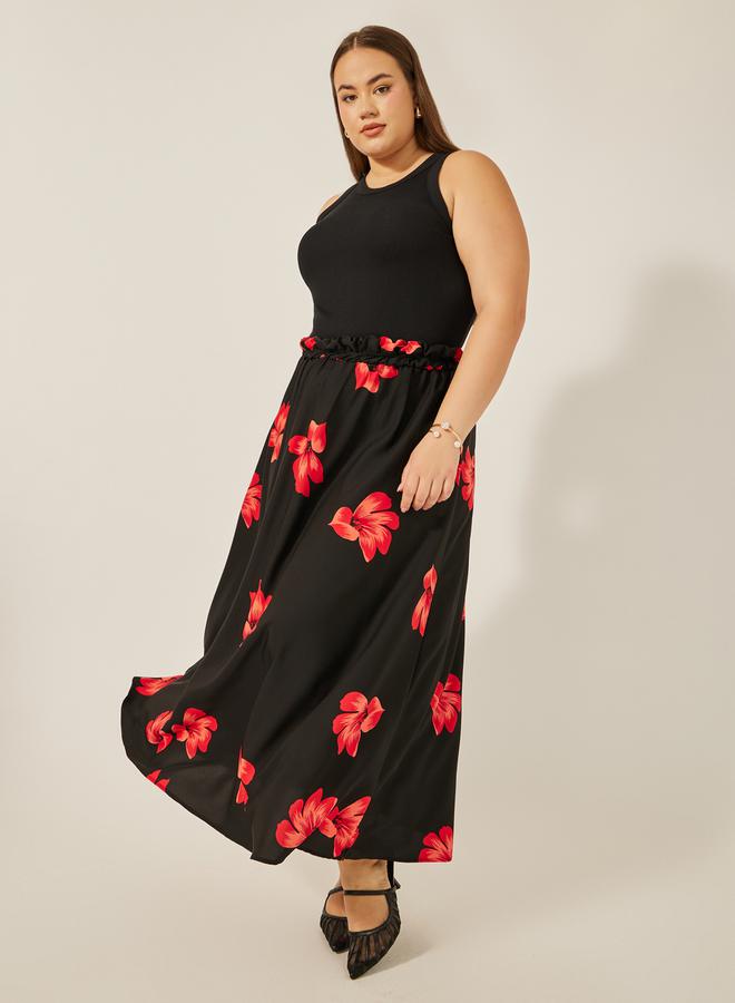 Styli Plus Size Floral Print A-Line Maxi Skirt  - Image 1