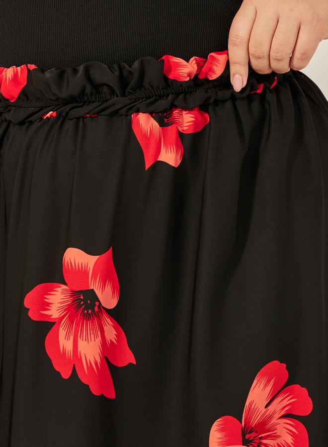 Styli Plus Size Floral Print A-Line Maxi Skirt  - Image 4