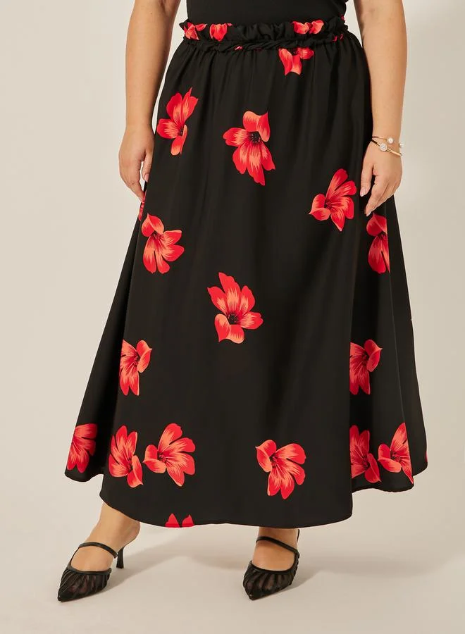 Styli Plus Size Floral Print A-Line Maxi Skirt