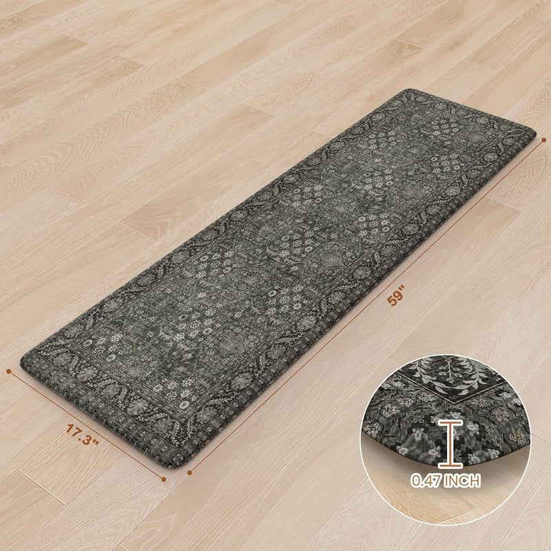 KIMODE حصيرة مطبخ مضادة للإرهاق، حصيرة مطبخ مريحة على الطراز الريفي، حصيرة مطبخ غير قابلة للانزلاق ومقاومة للماء للأرضيات، حصيرة مكتب مريحة للوقوف للغسيل، المكتب، الحوض باللون الأخضر/الرمادي 17.3"x59" - Image 3