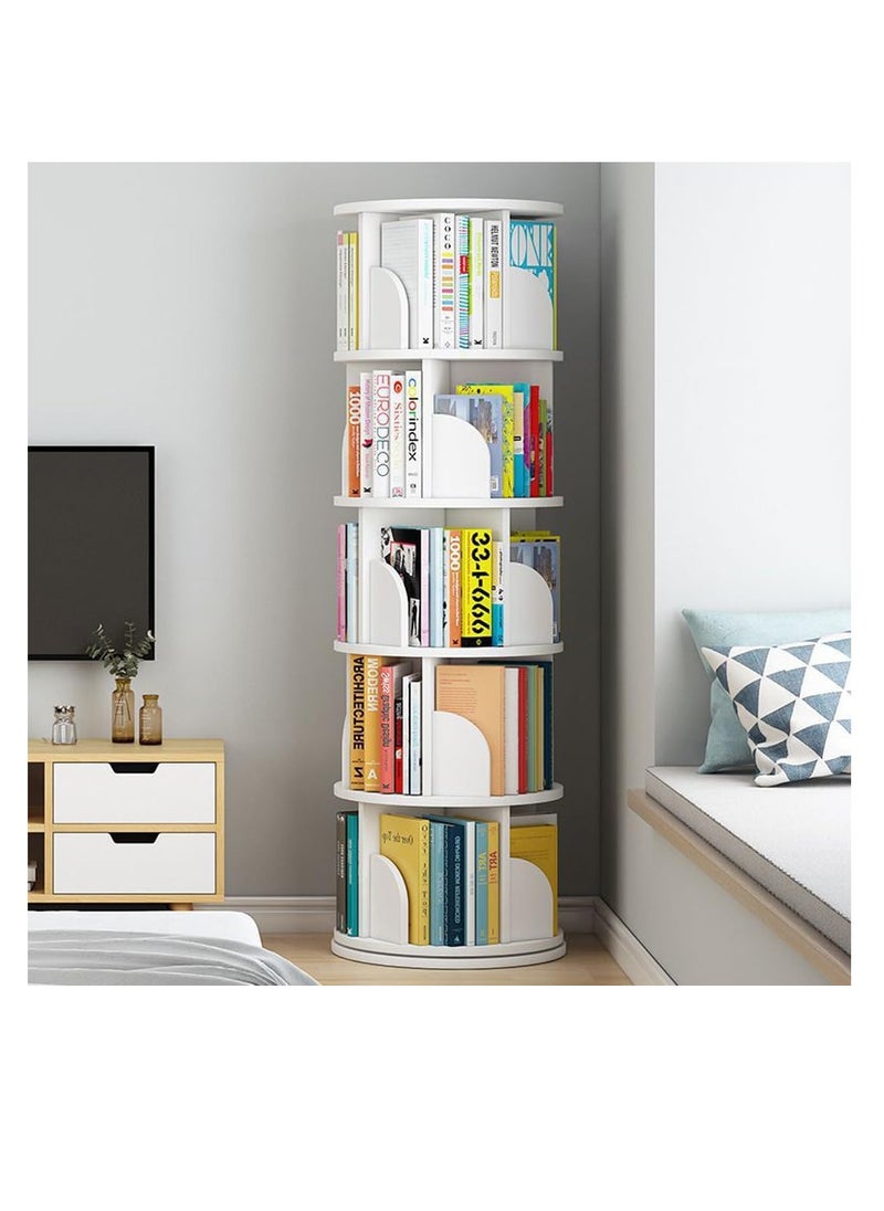 Generic - 5 Tier Rotating Bookshelf High-Density Bookcase Modern 360° Tall Book Shelf Storage Display Rack Floor Standing Shelves with Baffle for Home Living Room Study Office White - Image 1