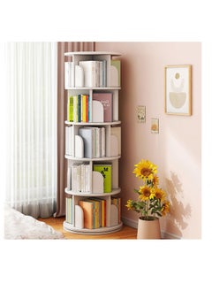 5 Tier Rotating Bookshelf High-Density Bookcase Modern 360° Tall Book Shelf Storage Display Rack Floor Standing Shelves with Baffle for Home Living Room Study Office White