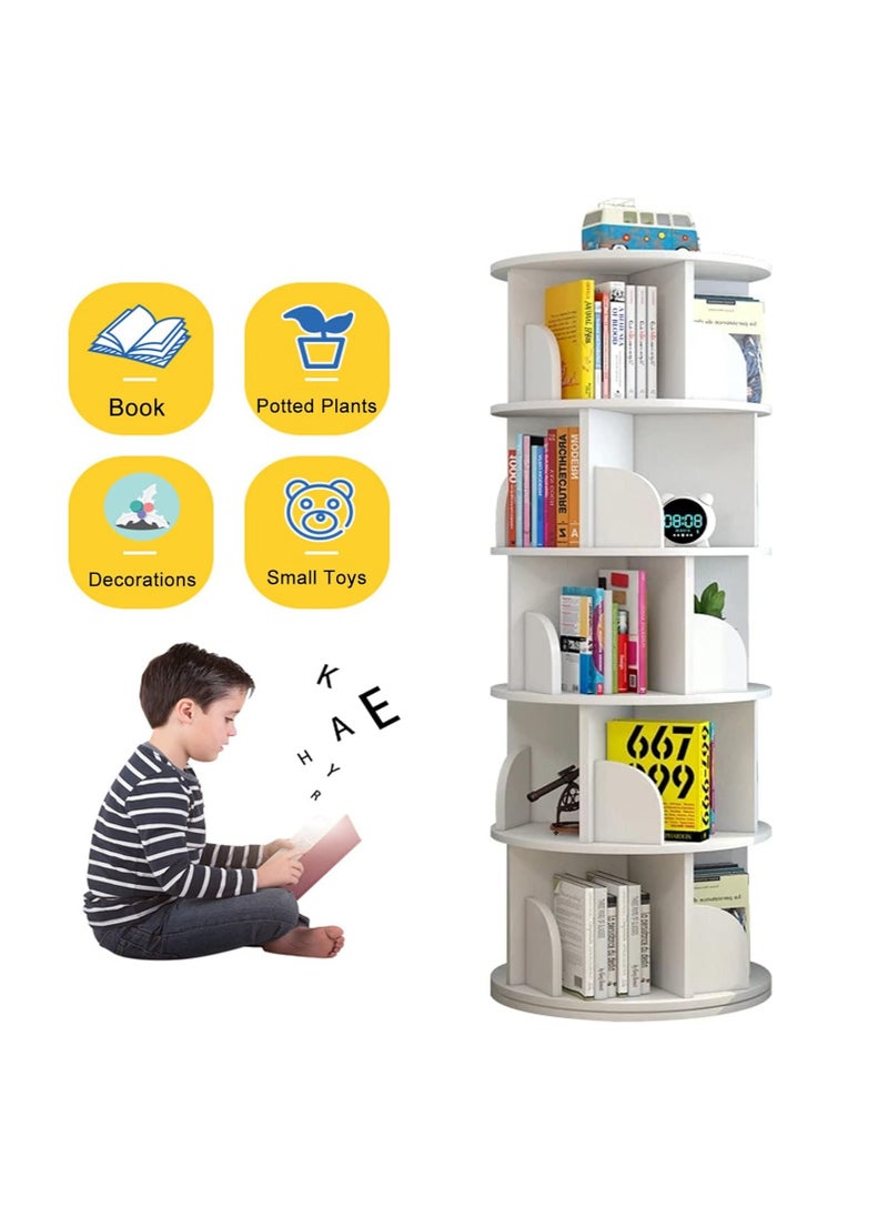 Generic - 5 Tier Rotating Bookshelf High-Density Bookcase Modern 360° Tall Book Shelf Storage Display Rack Floor Standing Shelves with Baffle for Home Living Room Study Office White - Image 1