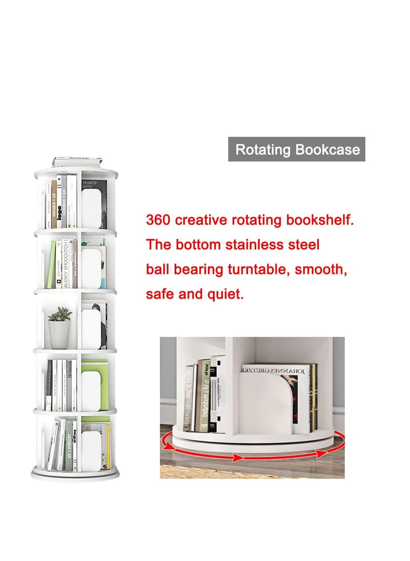 Generic - 5 Tier Rotating Bookshelf High-Density Bookcase Modern 360° Tall Book Shelf Storage Display Rack Floor Standing Shelves with Baffle for Home Living Room Study Office White - Image 1
