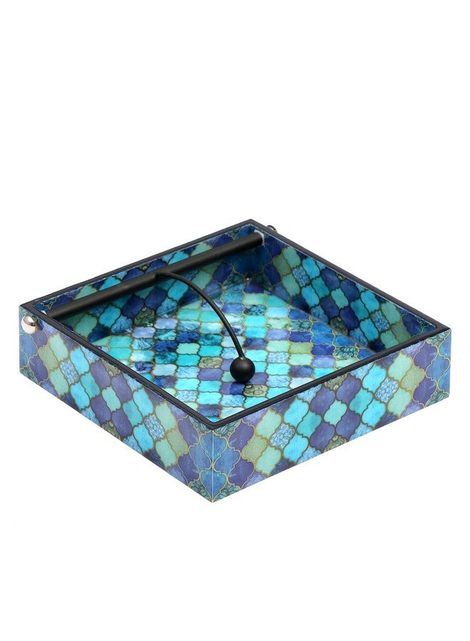 DULI حامل المناديل الموزاييك الأزرق الأنيق من DULI | خشب مهندَس مع طباعة رقمية وطلاء لامع مقاوم للماء (قطرات زرقاء) - Image 4