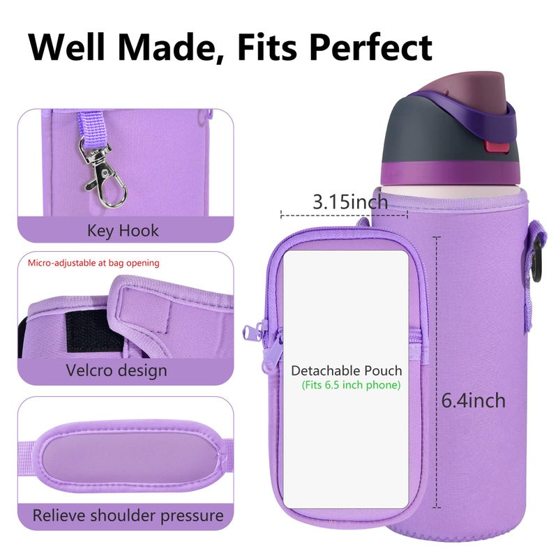 Icesip Water Bottle Carrier Bag with Strap for Owala FreeSip 32oz with Detachable Phone Pocket for Owala Accessories 32oz Water Bottle Sleeve for Walking Camping Gym Purple - Image 4