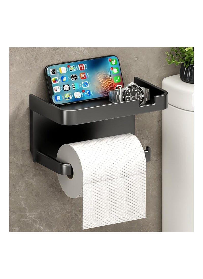 RATSAW Toilet Paper Holder with Phone Shelf Adhesive Wall Mounted Toilet Paper Roll Holder Bathroom Tissue Holder  - Image 1