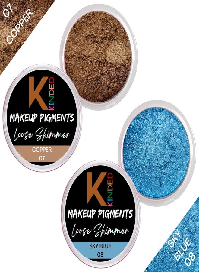 KINDED Loose Shimmer Makeup Foil Pigments Glitter Eyeshadow for Women Smokey Eyes Face Brow Bones Body Highlighter Metallic Beauty Shiny Dust Powder Pearls (Combo 3gm each, Copper & Sky Blue) - Image 2