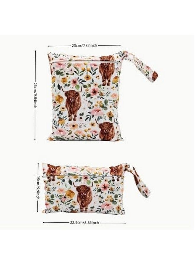 2pc Highland Cow and Flower Print Wet Bag Diaper Bag Makeup Bag Swimsuit Bag Cosmetic Bag  - Image 4