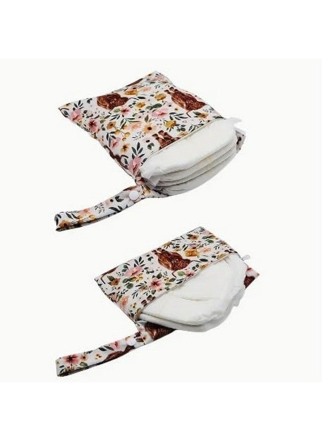 2pc Highland Cow and Flower Print Wet Bag Diaper Bag Makeup Bag Swimsuit Bag Cosmetic Bag  - Image 2