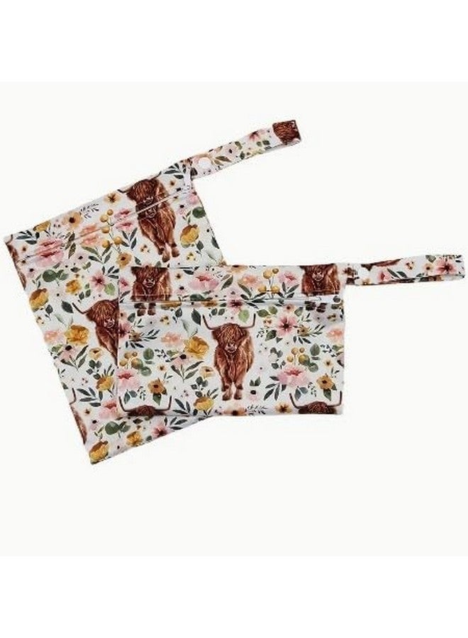 2pc Highland Cow and Flower Print Wet Bag Diaper Bag Makeup Bag Swimsuit Bag Cosmetic Bag  - Image 3