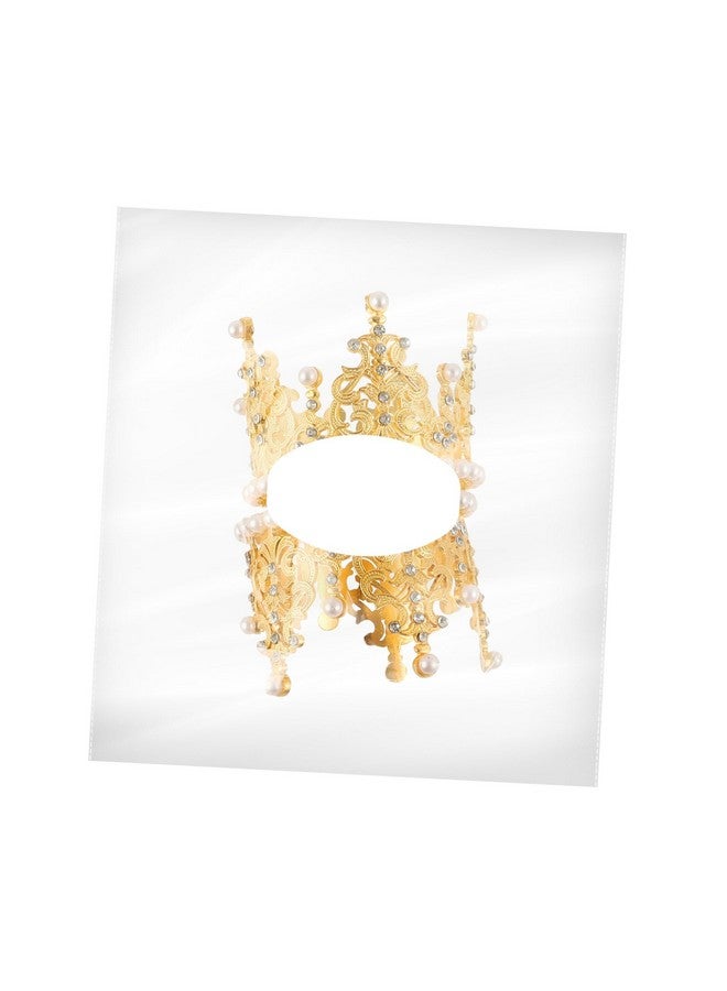 Amosfun 2pcs Mini Crown Cake Topper Pearl Rhinestone Queen Princess Tiara Crown for Birthday Wedding Party Cake Decorations Supplies (Golden) - Image 3