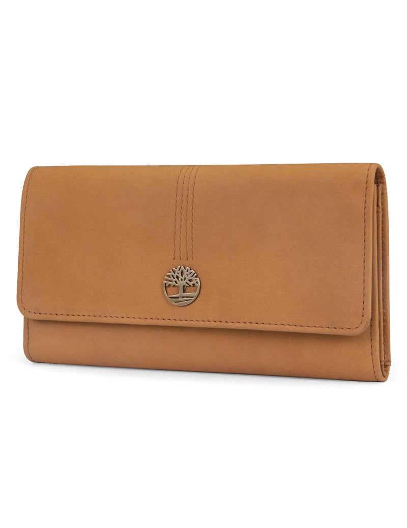 Timberland Women's Leather RFID Flap Wallet Clutch Organizer, Wheat (Nubuck), One Size - Image 1