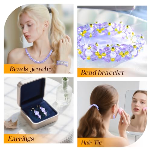 Laopottbeads 1500 Pcs Crystal Glass Beads for Jewelry Making – 12 Styles Bicone, Rondelle, Cube, Teardrop & 3mm Spacer Beads, DIY Bracelet Necklace Earring Craft Kit with Organizer Box(Light Purple) - Image 3