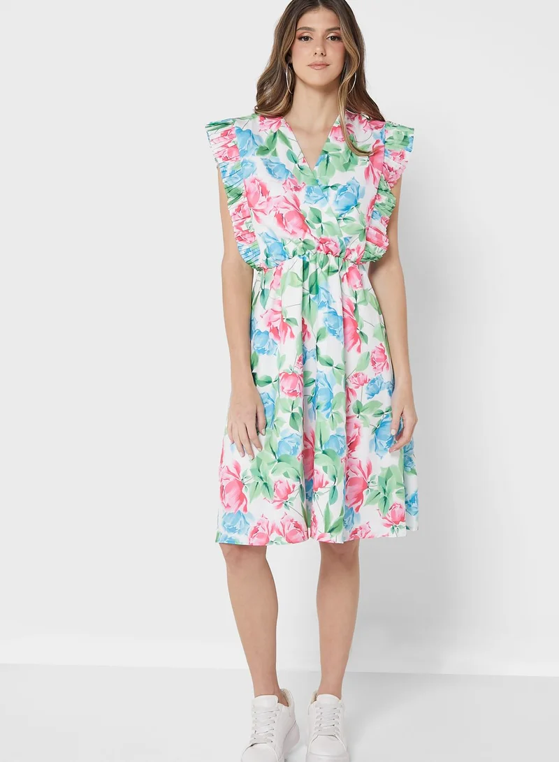 Ginger Floral Surplice Neck Dress