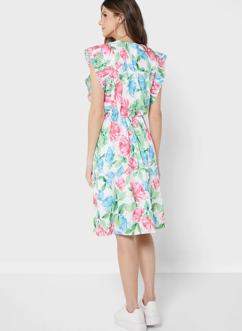 Ginger Floral Surplice Neck Dress