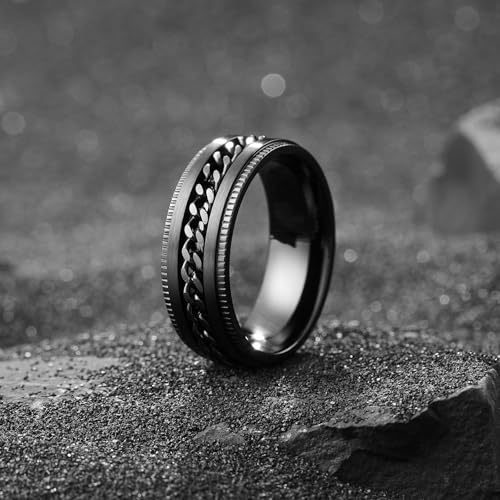 King Will 316L Stainless Steel Fidget Ring for Men Women-8mm Width Black Chain Spinner Ring, Durable Wedding Band with Stress Relief Comfort Fit Fidget Spinner Men's Jewelry Size 10 - Image 2