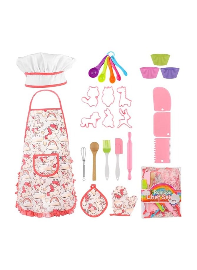 حسم مجموعة الطبخ والخبز للأطفال، مجموعة من 26 قطعة من أزياء لعب دور الشيف للأولاد والبنات، مجموعة أدوات المطبخ للطهي للأطفال مع مريلة/قبعة/قفاز طبخ/أدوات - Image 1