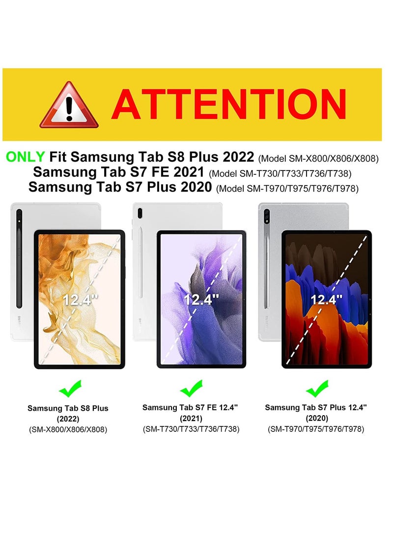 جلاسولوجي Hybrid Slim Case for Samsung Galaxy Tab S8 Plus 2022,S7 FE 2021,S7 Plus 2020 12.4 Inch with S Pen Holder, Shockproof Cover w,Clear Transparent Back Shell, Auto Wake Sleep with Screen Protector Blue - Image 2