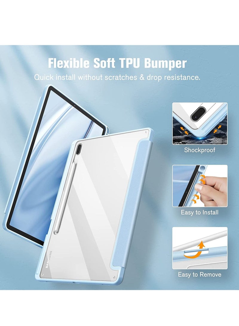 جلاسولوجي Hybrid Slim Case for Samsung Galaxy Tab S8 Plus 2022,S7 FE 2021,S7 Plus 2020 12.4 Inch with S Pen Holder, Shockproof Cover w,Clear Transparent Back Shell, Auto Wake Sleep with Screen Protector Blue - Image 3