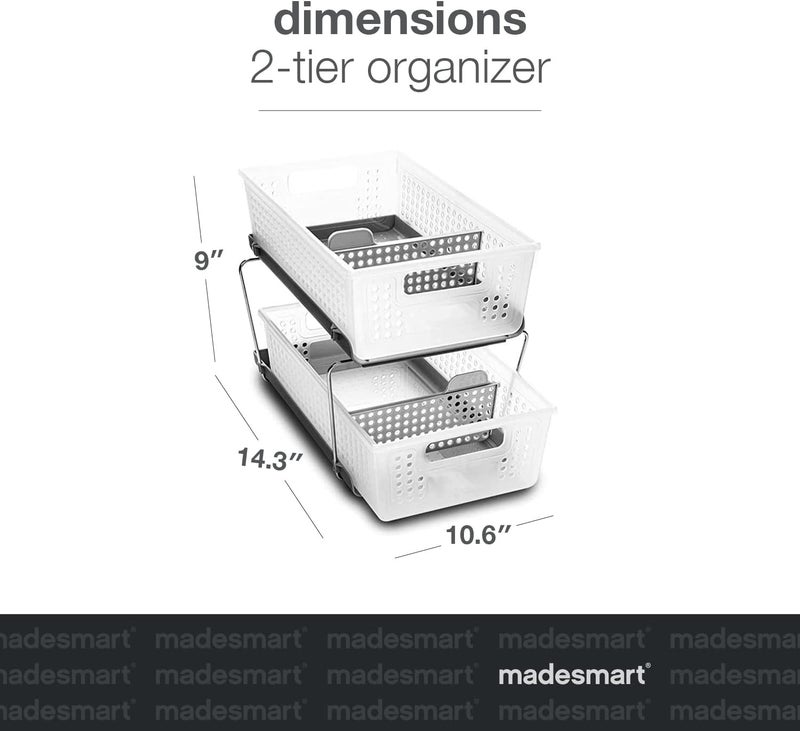 Madesmart منظم ميدسمارت ذو طبقتين، تخزين متعدد الأغراض قابل للسحب مع مقابض وفواصل للاستخدام في المنزل والحمام، سهل التجميع، خالي من BPA، فروس - Image 4