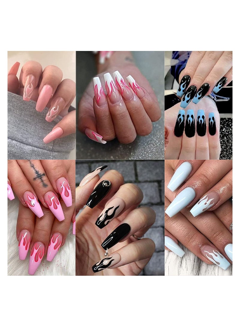 نيبمينينت KASTWAVE 8 Sheets Flame Cloud Moon Cute Pattern Nail Art Stickers for Supplies 3D Self-Adhesive Sticker Decals, Nails Tips DIY Toenails Tattoos Women Manicure Decorations - Image 2