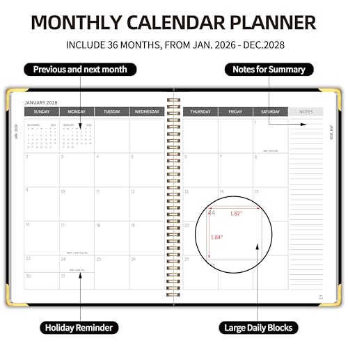 Kamoy 2026-2028 Monthly Planner - 3 Year Monthly Planner 2026-2028, Jan. 2026 - Dec. 2028, 8.5" x 11", 36 Months Calendar Planner with Spiral Bound, Notes Pages, Perfect for School & Office for Women & Men - Black - Image 3