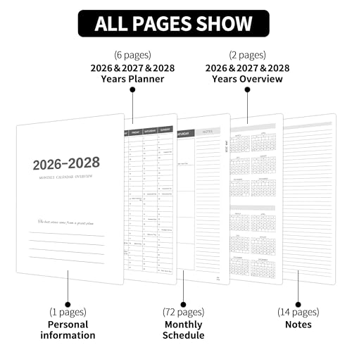 Kamoy 2026-2028 Monthly Planner - 3 Year Monthly Planner 2026-2028, Jan. 2026 - Dec. 2028, 8.5" x 11", 36 Months Calendar Planner with Spiral Bound, Notes Pages, Perfect for School & Office for Women & Men - Black - Image 5
