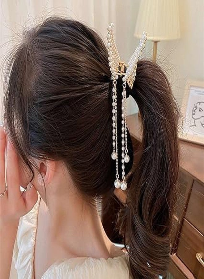 مشبك شعر كوري أنيق على شكل فراشة مزين باللؤلؤ | إكسسوارات شعر مزينة باللؤلؤ | مشبك شعر نسائي على شكل فراشة مزين بالأحجار الكريمة - Image 4
