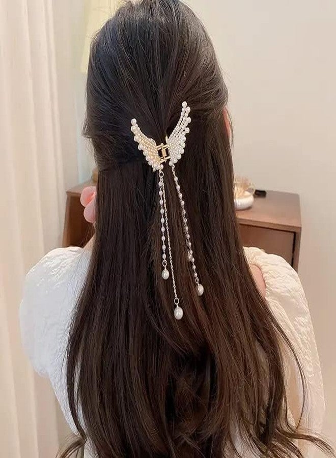 مشبك شعر كوري أنيق على شكل فراشة مزين باللؤلؤ | إكسسوارات شعر مزينة باللؤلؤ | مشبك شعر نسائي على شكل فراشة مزين بالأحجار الكريمة - Image 2