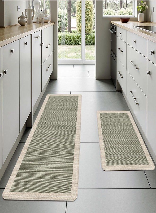 VivaNest Sage Green Vintage Boho Elegance Kitchen Rug Sets [2 PCs], Anti-Fatigue, Waterproof Non-Slip Kitchen Mats Heavy Duty Comfort Foam Rug for Kitchen, Floor, Laundry,17"x29"+17"x47" - Image 2