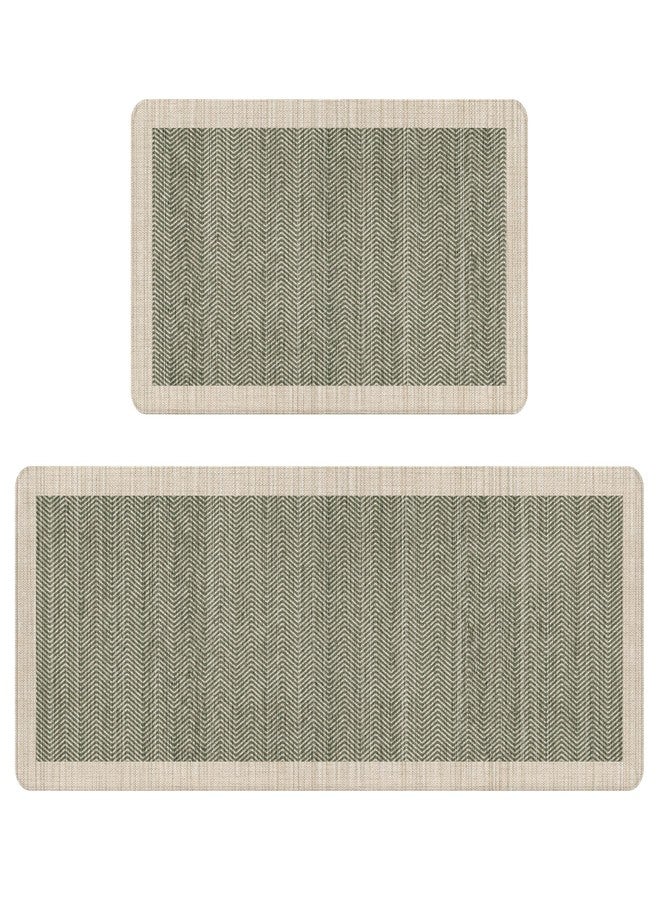 VivaNest Sage Green Vintage Boho Elegance Kitchen Rug Sets [2 PCs], Anti-Fatigue, Waterproof Non-Slip Kitchen Mats Heavy Duty Comfort Foam Rug for Kitchen, Floor, Laundry,17"x29"+17"x47" - Image 3
