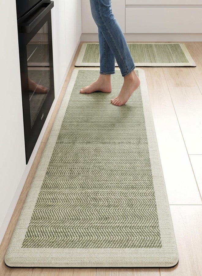 VivaNest Sage Green Vintage Boho Elegance Kitchen Rug Sets [2 PCs], Anti-Fatigue, Waterproof Non-Slip Kitchen Mats Heavy Duty Comfort Foam Rug for Kitchen, Floor, Laundry,17"x29"+17"x47" - Image 1