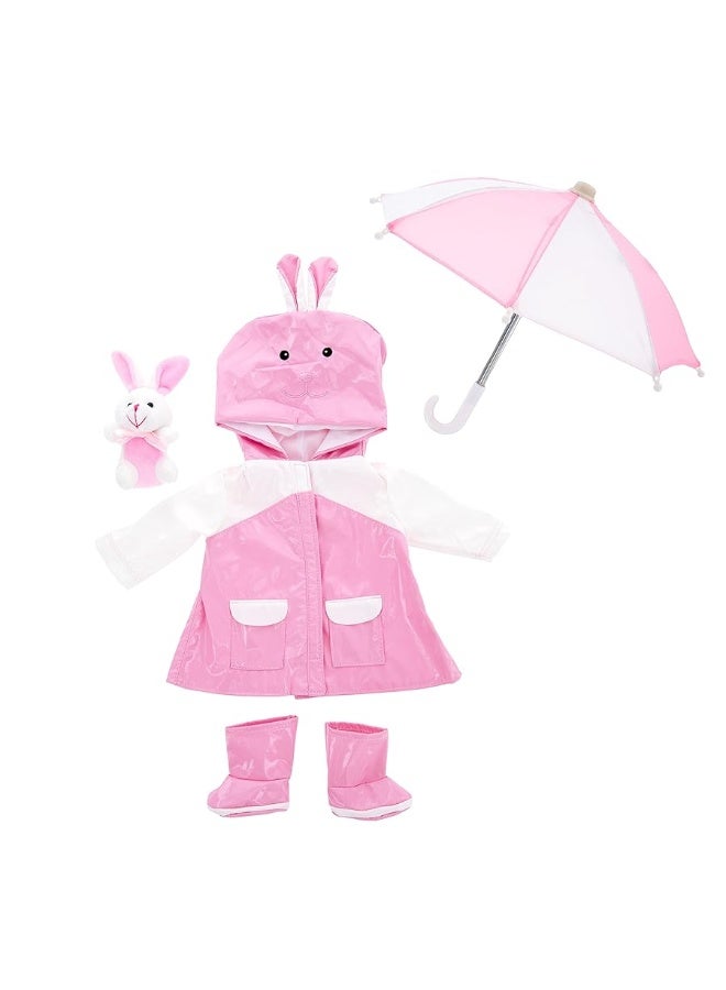 4pc Pink Bunny Raincoat Doll Outfit w Rabbit Plush 18 Doll Clothes  Accessories Compatible w American Girl Dolls Set includes Raincoat Umbrella Boots  Pet Bunny Gifts for Girls
