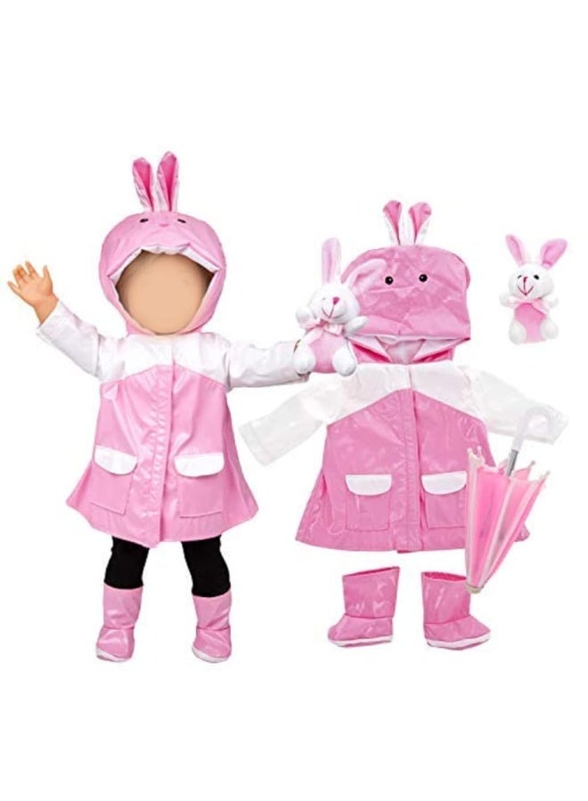 4pc Pink Bunny Raincoat Doll Outfit w Rabbit Plush 18 Doll Clothes  Accessories Compatible w American Girl Dolls Set includes Raincoat Umbrella Boots  Pet Bunny Gifts for Girls