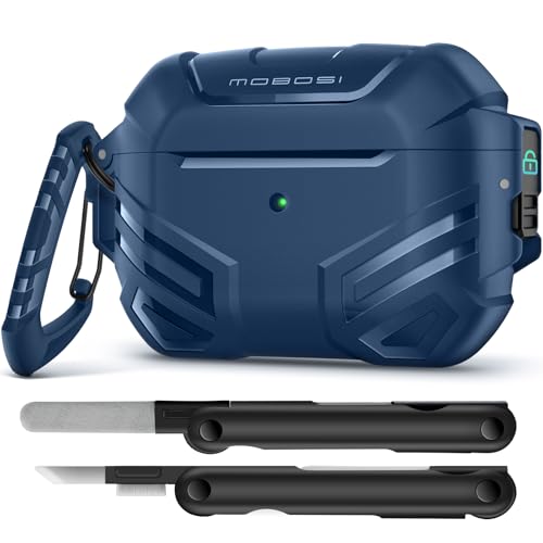 MOBOSI for AirPods Pro 2 Case with Lock, Compatible with Airpod Pro Case 2nd/1st Gen, Military Grade Protective Cover with Cleaner Kit & Keychain for Men(2023/2022/2019), Blue - Image 1