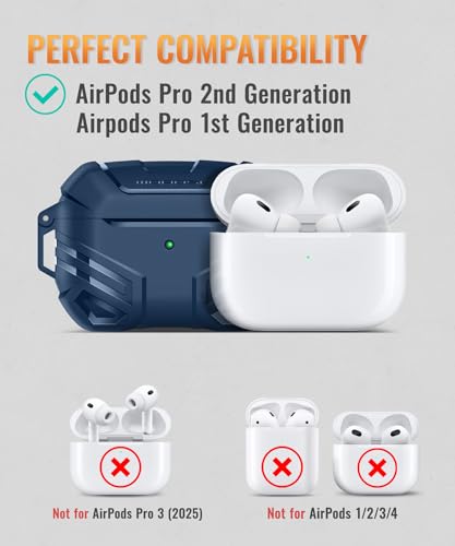 MOBOSI for AirPods Pro 2 Case with Lock, Compatible with Airpod Pro Case 2nd/1st Gen, Military Grade Protective Cover with Cleaner Kit & Keychain for Men(2023/2022/2019), Blue - Image 5