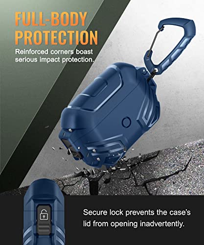 MOBOSI for AirPods Pro 2 Case with Lock, Compatible with Airpod Pro Case 2nd/1st Gen, Military Grade Protective Cover with Cleaner Kit & Keychain for Men(2023/2022/2019), Blue - Image 3