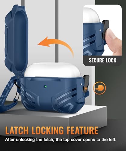 MOBOSI for AirPods Pro 2 Case with Lock, Compatible with Airpod Pro Case 2nd/1st Gen, Military Grade Protective Cover with Cleaner Kit & Keychain for Men(2023/2022/2019), Blue - Image 2