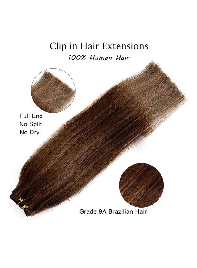 Ubetta Clip in Hair Extensions, Chocolate Brown to Auburn Clip in Hair Extensions Real Human Hair Clip ins, 18 Inch 7 Pieces 70G Double Weft Straight Remy Human Hair Clip in Extensions - Image 3