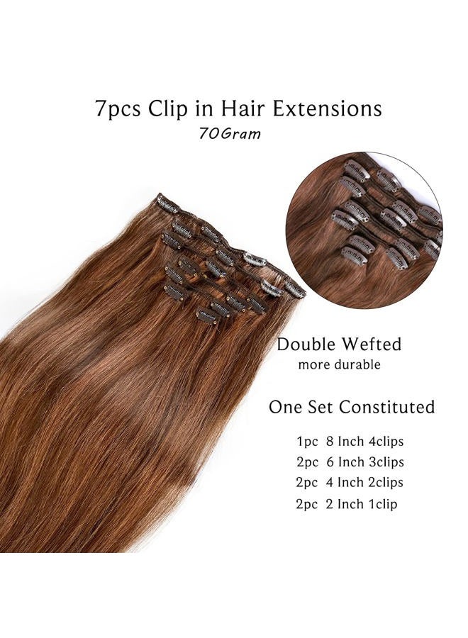 Ubetta Clip in Hair Extensions, Chocolate Brown to Auburn Clip in Hair Extensions Real Human Hair Clip ins, 18 Inch 7 Pieces 70G Double Weft Straight Remy Human Hair Clip in Extensions - Image 2
