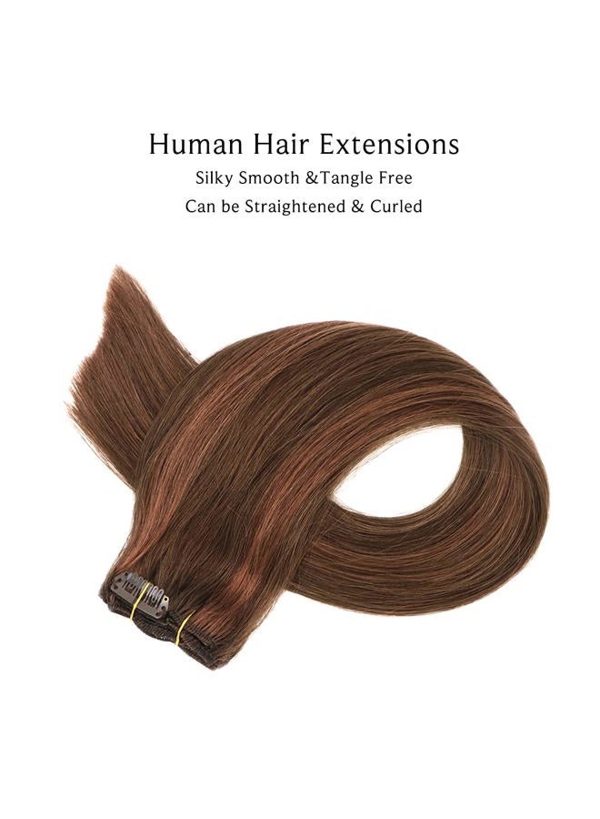 Ubetta Clip in Hair Extensions, Chocolate Brown to Auburn Clip in Hair Extensions Real Human Hair Clip ins, 18 Inch 7 Pieces 70G Double Weft Straight Remy Human Hair Clip in Extensions - Image 4