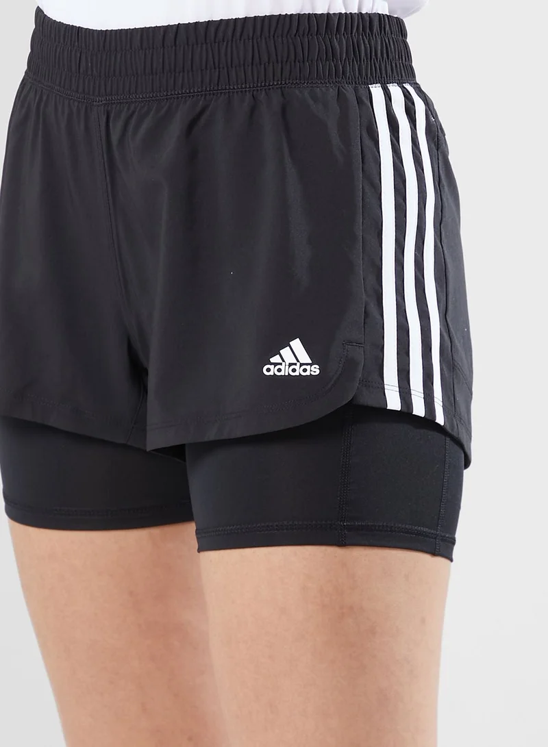 Adidas BLACK/WHITE Pacer 3-Stripes Woven Two-in-One Shorts for Women | Best Price UAE