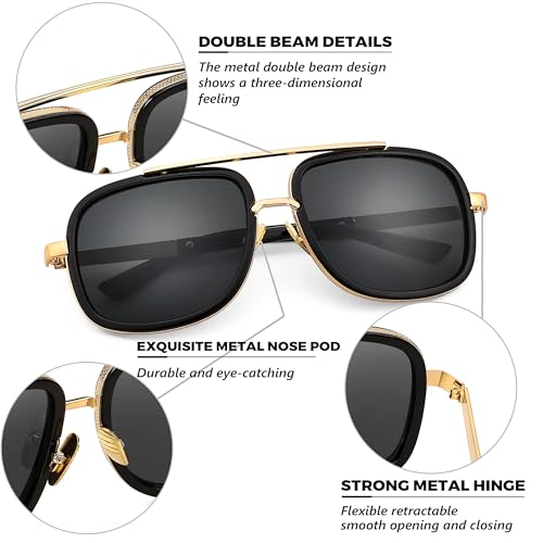 Karsaer Retro Trendy Aviator Sunglasses Women Men Classic Vintage Square , Non-Polarized Sunglasses 70S Large Metal Shades E1079, Multicolor - Image 4