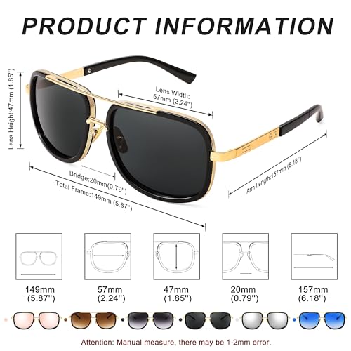 Karsaer Retro Trendy Aviator Sunglasses Women Men Classic Vintage Square , Non-Polarized Sunglasses 70S Large Metal Shades E1079, Multicolor - Image 5