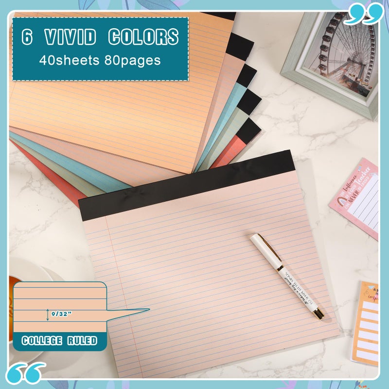 Lincia 6 Pcs 11"" X 9.5"" Legal Pads College Ruled Notepad Landscape Notebook Horizontal Lined Notebook 80 Gsm Assorted Colors Paper Pastel Writing Pads For School Office  40 Sheet (Vintage Color) - Image 3