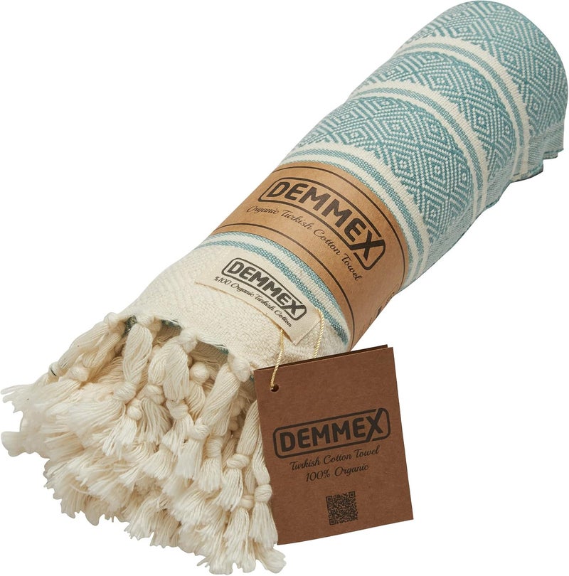 DEMMEX Certified Organic Turkish Cotton Soft Bath Towel - Luxury Oversized Peshtemal for Bathroom, Bath Sheet - Lightweight Quick-Drying Beach Towel - Prewashed, Diamond Weave, 180x90 cm - Image 5