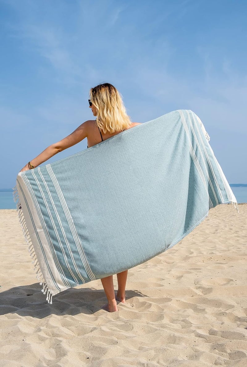 DEMMEX Certified Organic Turkish Cotton Soft Bath Towel - Luxury Oversized Peshtemal for Bathroom, Bath Sheet - Lightweight Quick-Drying Beach Towel - Prewashed, Diamond Weave, 180x90 cm - Image 3