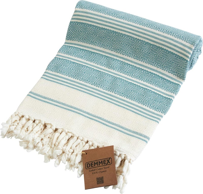 DEMMEX Certified Organic Turkish Cotton Soft Bath Towel - Luxury Oversized Peshtemal for Bathroom, Bath Sheet - Lightweight Quick-Drying Beach Towel - Prewashed, Diamond Weave, 180x90 cm - Image 1